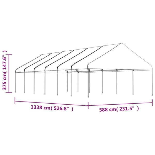 Paviljong med tak vit 13,38x5,88x3,75 m polyeten