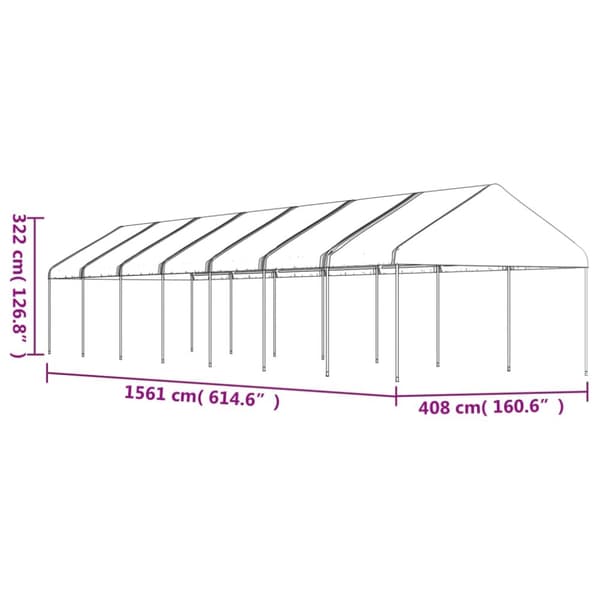 pavillon med tag 15,61x4,08x3,22 m polyethylen hvid