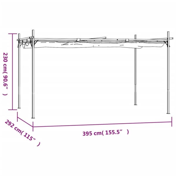 pergola med sammenrulleligt tag 395x292x230 cm antracitgrå