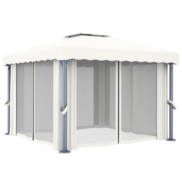 Paviljong med draperi 3x3 m gräddvit aluminium