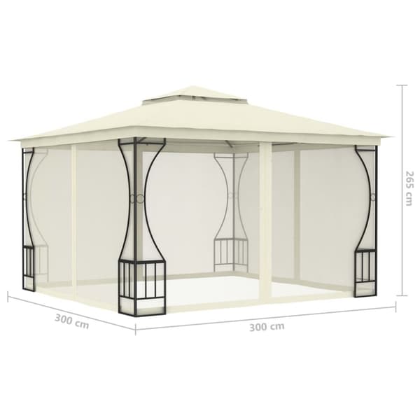 Paviljong med nät 300x300x265 cm gräddvit