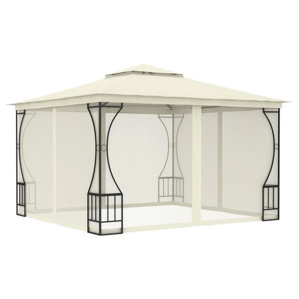 Paviljong med nät 300x300x265 cm gräddvit