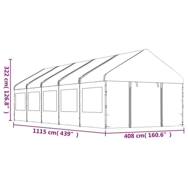 Paviljong med tak vit 11,15x4,08x3,22 m polyeten