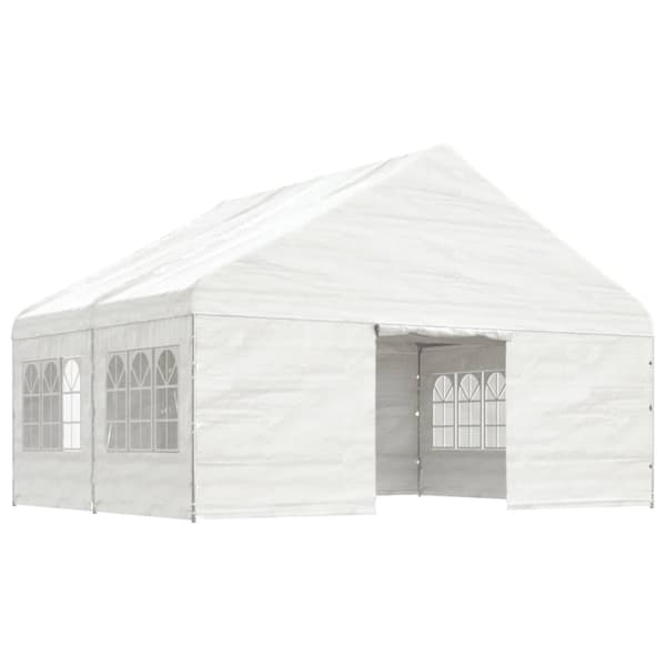 Paviljong med tak vit 4,46x5,88x3,75 m polyeten