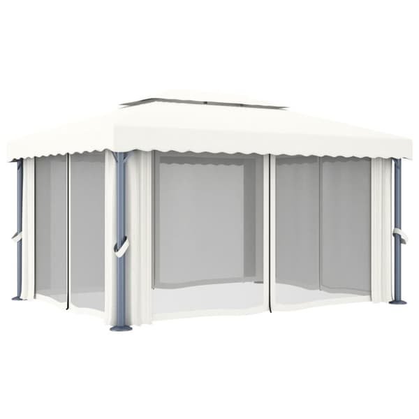 Paviljong med draperi 4x3 m gräddvit aluminium