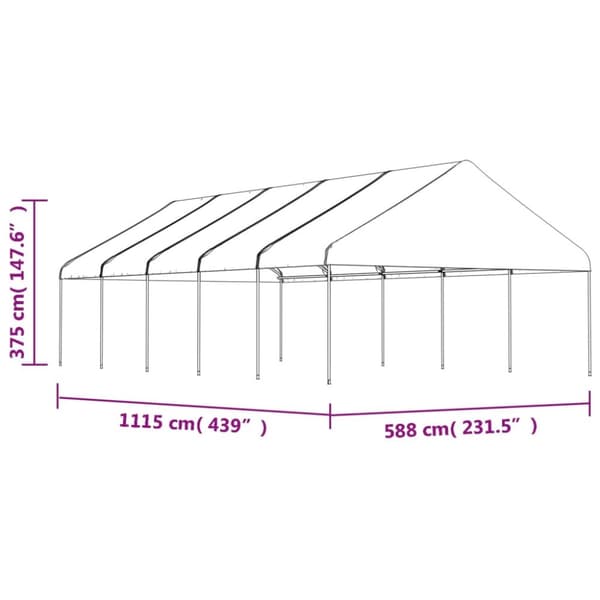 Paviljong med tak vit 11,15x5,88x3,75 m polyeten