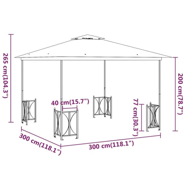 pavillon med sidevægge og dobbelttag 3x3 m cremefarvet