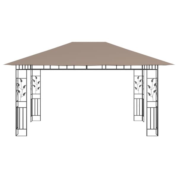 pavillon med myggenet + LED-lyskæder 4x3x2,73 m gråbrun