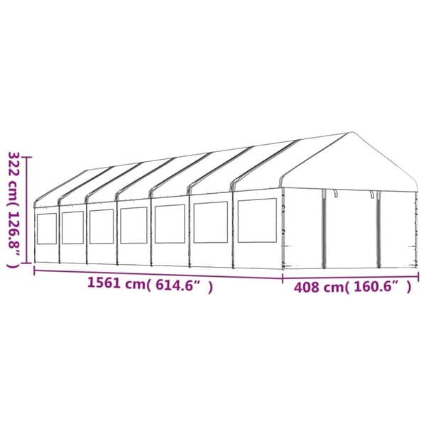 Paviljong med tak vit 15,61x4,08x3,22 m polyeten