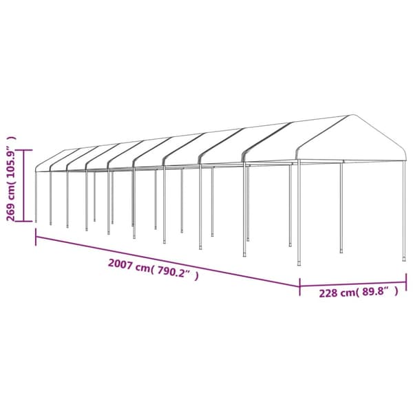 Paviljong med tak vit 20,07x2,28x2,69 m polyeten