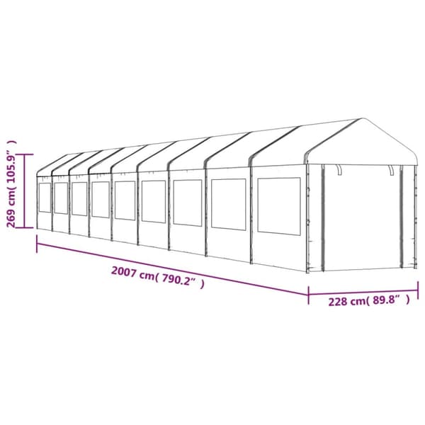 pavillon med tag 20,07x2,28x2,69 m polyethylen hvid