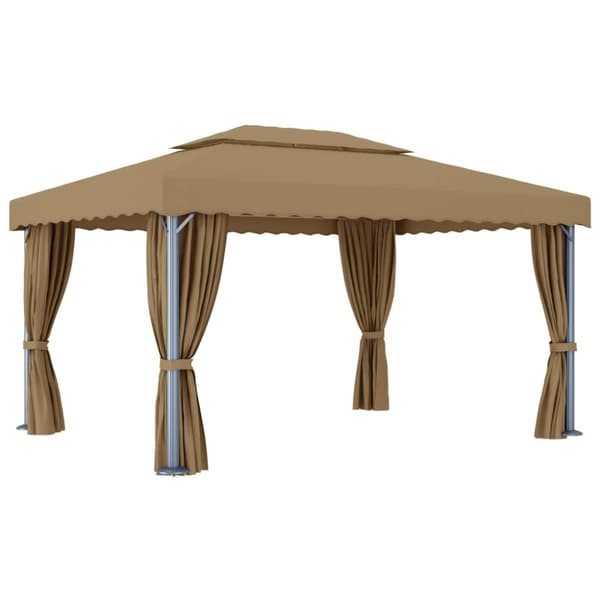 Paviljong med draperi 4x3 m taupe aluminium