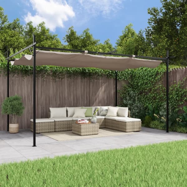pergola med sammenrulleligt tag 395x292x230 cm gråbrun