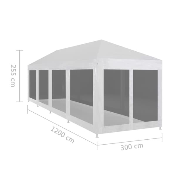 festtelt med 10 sidevægge i trådnet 12 x 3 m