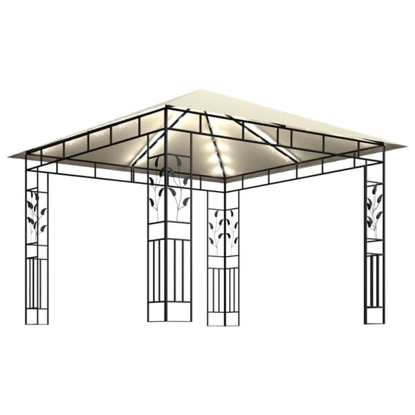 pavillon med myggenet og LED-lyskæder 3x3x2,73 m cremefarvet