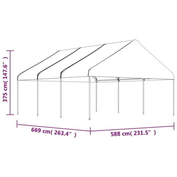 pavillon med tag 6,69x5,88x3,75 m polyethylen hvid