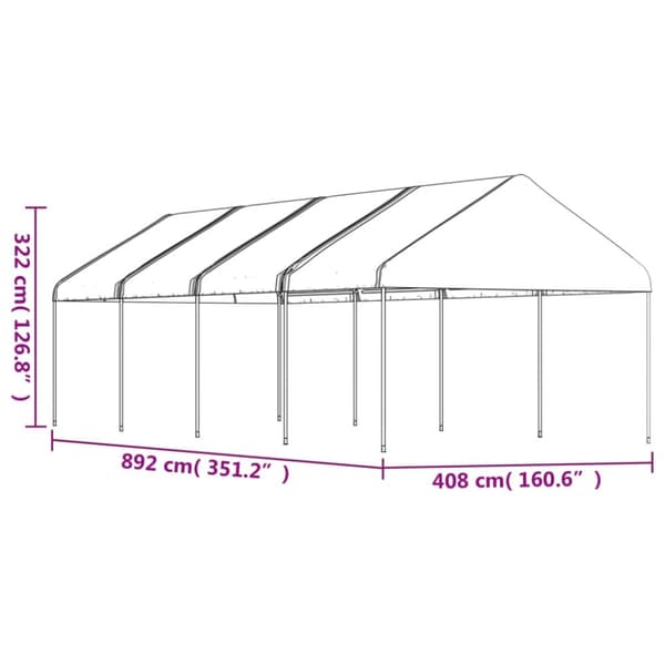 Paviljong med tak vit 8,92x4,08x3,22 m polyeten