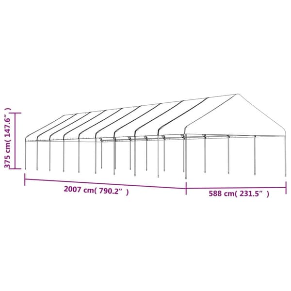 pavillon med tag 20,07x5,88x3,75 m polyethylen hvid