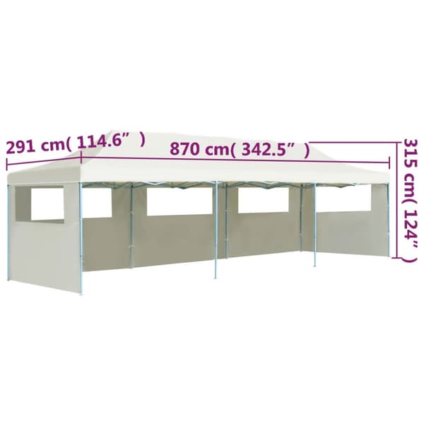 Pop-Up hopfällbart partytält med 5 sidoväggar 3x9 m gräddvit