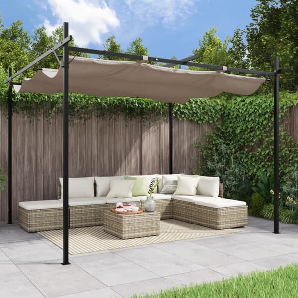 pergola med sammenrulleligt tag 295x292x230 cm gråbrun
