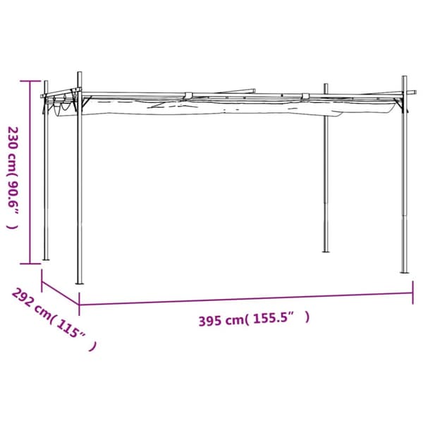 pergola med sammenrulleligt tag 395x292x230 cm cremefarvet
