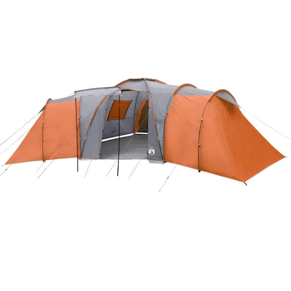 vidaXL Kuppeltelt for camping 12 personer grå og oransje vanntett