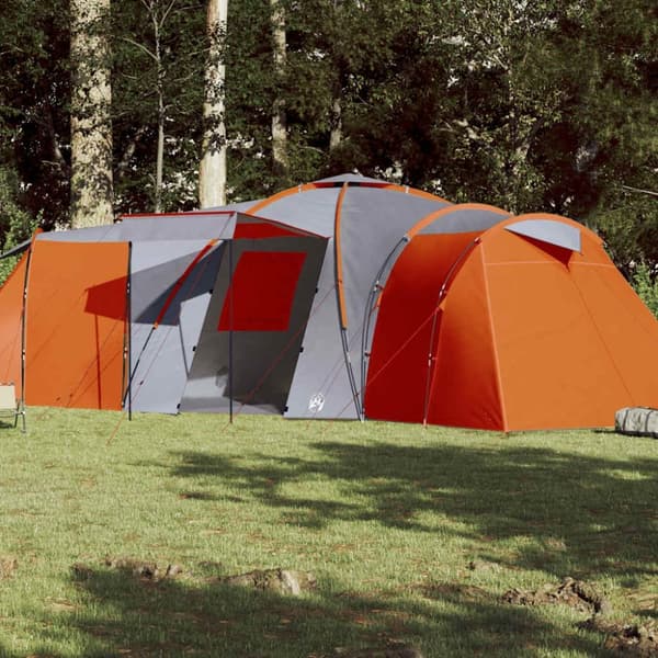 vidaXL Kuppeltelt for camping 12 personer grå og oransje vanntett