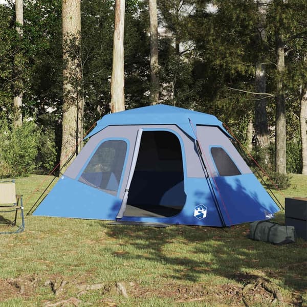 vidaXL Campingtelt 6 personer blå hurtigutløser vanntett