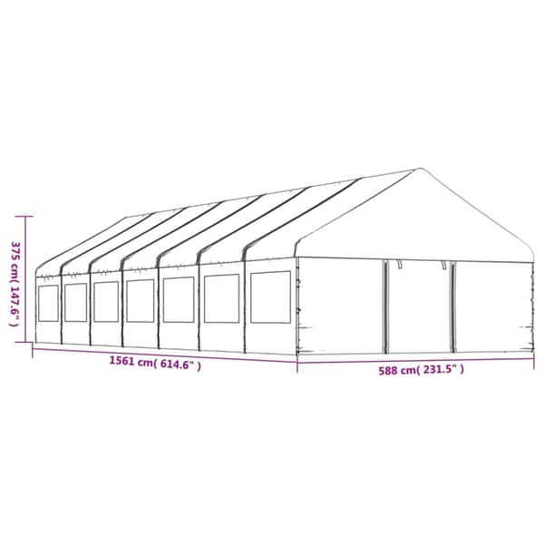 pavillon med tag 15,61x5,88x3,75 m polyethylen hvid