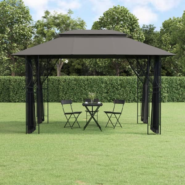 pavillon med sidevægge 400x300x270 cm stål antracitgrå
