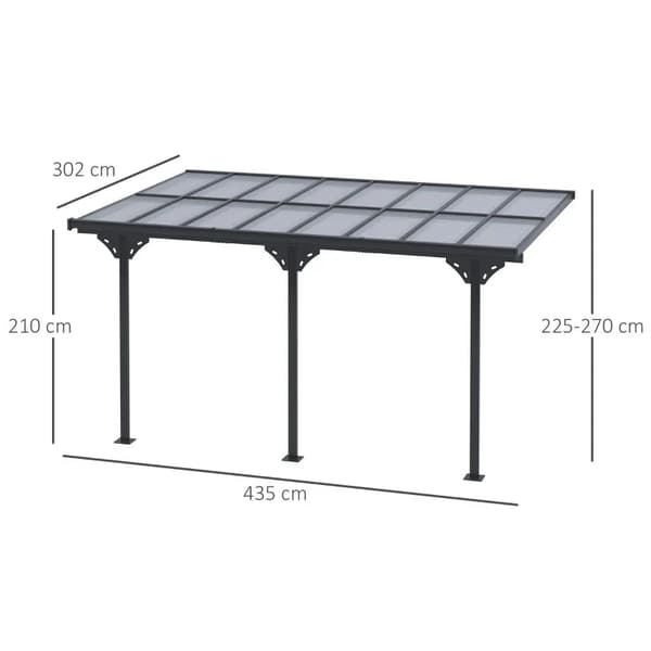 Rootz Pergola Gazebo - Puutarhapaviljongin katosteltta - Säädettävä korkeus - Aurinkosuoja - Alumiini - Harmaa - 435L x 302B cm