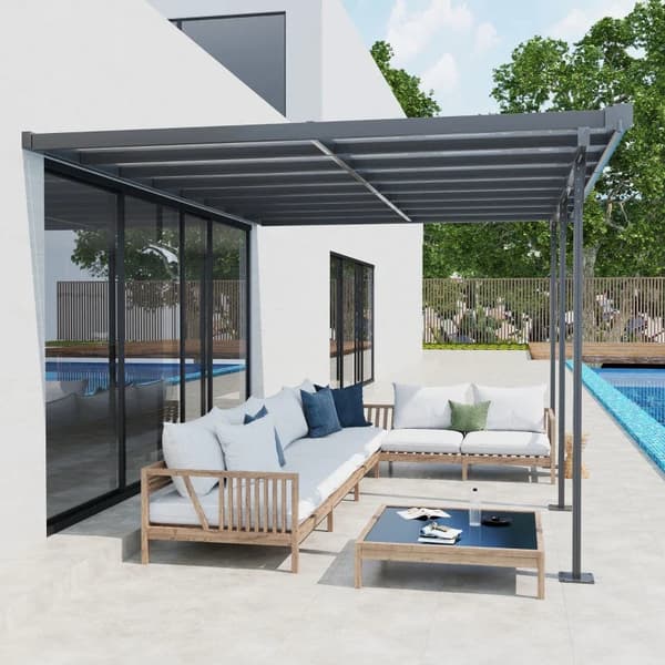 Rootz Pergola Gazebo - Puutarhapaviljongin katosteltta - Säädettävä korkeus - Aurinkosuoja - Alumiini - Harmaa - 435L x 302B cm