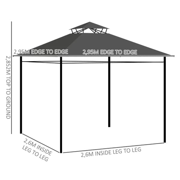 Rootz Garden Gazebo - Paviljongin juhlateltta - Kaksikerroksinen katto - Ilmankierto - Metalli-polyesteri - Musta+tummanharmaa - 2,95 L x 2,95 L x 2,8