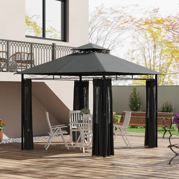 Rootz Garden Gazebo - Paviljongin juhlateltta - Kaksikerroksinen katto - Ilmankierto - Metalli-polyesteri - Musta+tummanharmaa - 2,95 L x 2,95 L x 2,8
