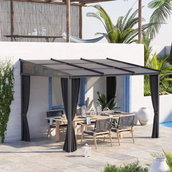 Rootz Garden Gazebo - Pergola med skjutbara takgardiner - Aluminiumram - Mörkgrå - 3,65 x 2,55 x 2,05 m