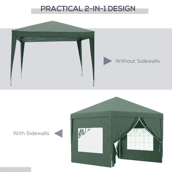 Rootz Camping Gazebo - Bröllopsfest - Canopy Tent Marquee - Pop Up Gazebo - Bärväska - Fönster - Stålram - Grön - 2,95 x 2,95 m x 2,58 m