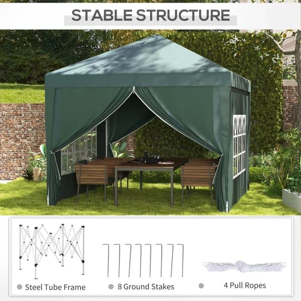 Rootz Camping Gazebo - Bröllopsfest - Canopy Tent Marquee - Pop Up Gazebo - Bärväska - Fönster - Stålram - Grön - 2,95 x 2,95 m x 2,58 m