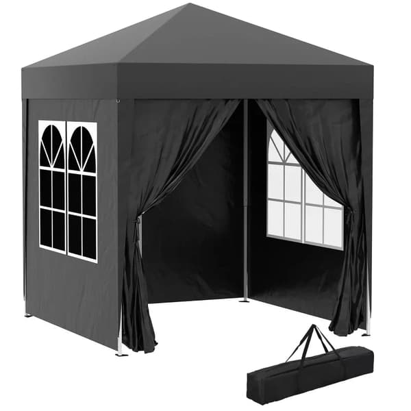 Rootz foldepavillon - Øltelt - 4 aftagelige sidevægge - 2 vinduer - Metalramme - Sort - 2 x 2m