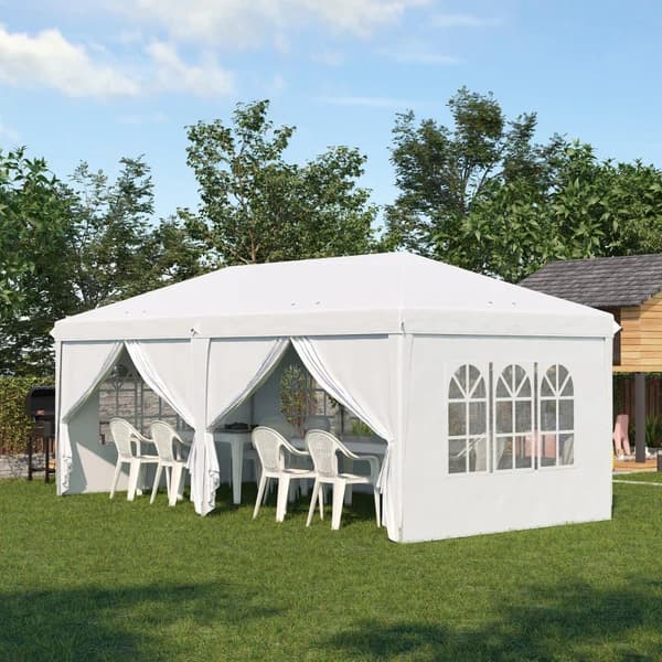 Rootzin kokoontaitettava huvimaja - Irrotettavat sivupaneelit - Suuret ikkunat - Vetoketjulliset ovet - Teräskehys - Valkoinen - 585cm x 295cm x 270cm