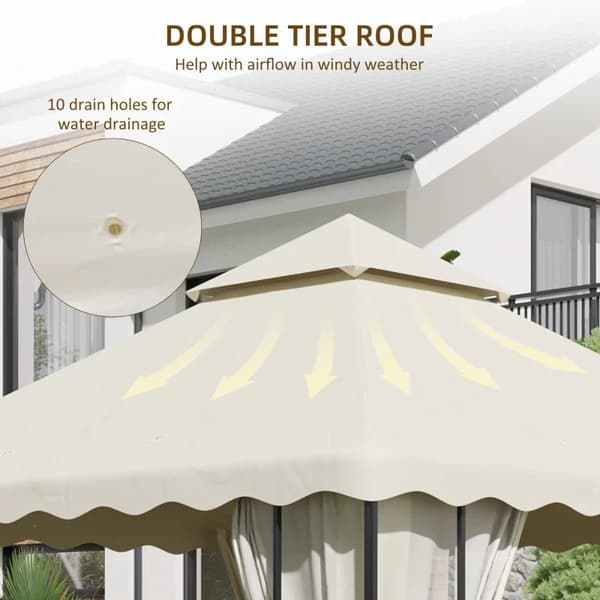 Rootz Gazebo - Ersättningstak - Ventilationskapell - Vattendränering - Hål Polyester - Krämvit - 295L x 295W cm