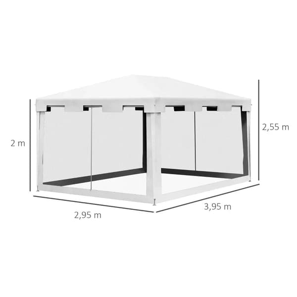 Rootz Gazebo - Trädgårdstält - 3 X 3 M Gazebo - Fästlinor - Väderbeständig - Vikbar - Metall-polyeten - Vit - 395cm X 295cm X 255cm