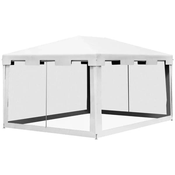Rootz Gazebo - Trädgårdstält - 3 X 3 M Gazebo - Fästlinor - Väderbeständig - Vikbar - Metall-polyeten - Vit - 395cm X 295cm X 255cm