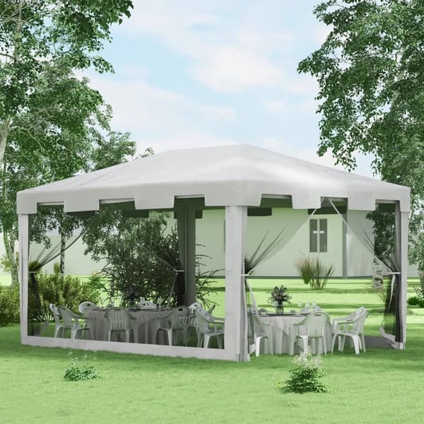 Rootz Gazebo - Trädgårdstält - 3 X 3 M Gazebo - Fästlinor - Väderbeständig - Vikbar - Metall-polyeten - Vit - 395cm X 295cm X 255cm