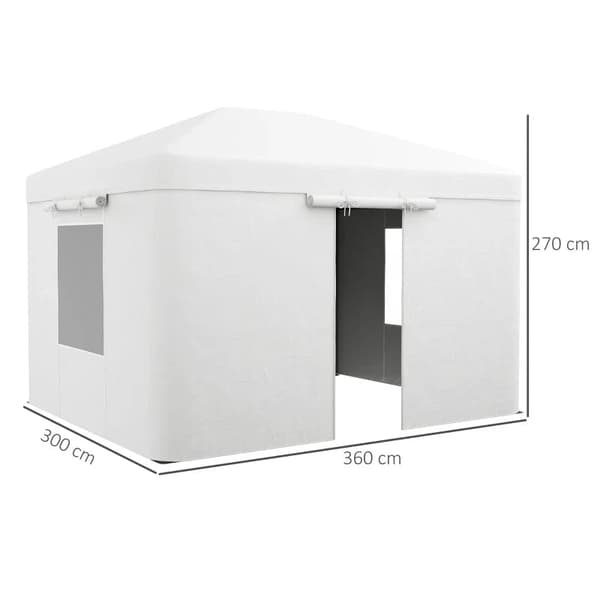 Rootz Gazebo - Vaihtokatos - Sivupaneelit - Säänkestävä - Vetoketjulliset ovet - PE-kangas - Valkoinen - 360 X 300 X 270cm