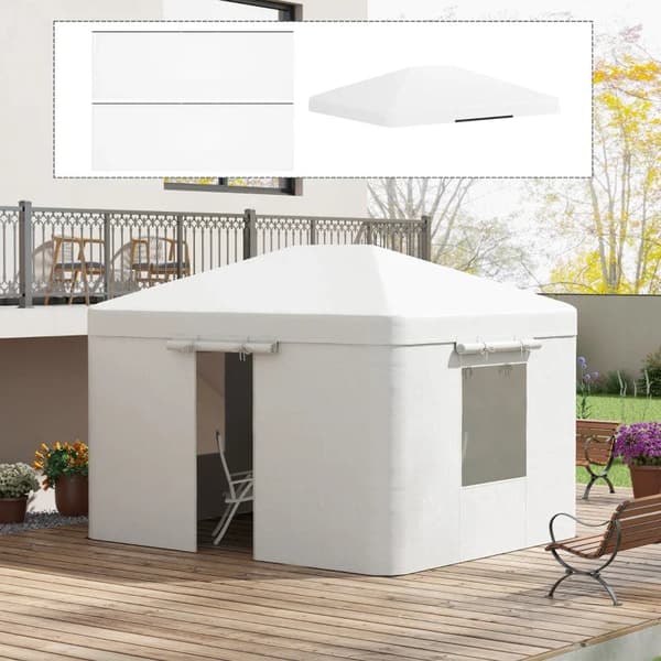 Rootz Gazebo - Vaihtokatos - Sivupaneelit - Säänkestävä - Vetoketjulliset ovet - PE-kangas - Valkoinen - 360 X 300 X 270cm
