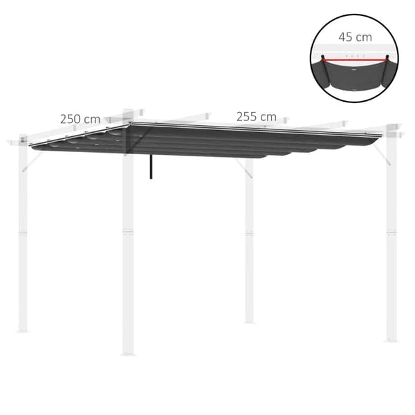 Rootz-erstatningspresenning - Lysthus - Med vandafløbshuller - Udtrækkeligt Pergola-skærmbetræk - Mørkegrå - 2,50 x 2,55 m