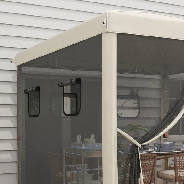 Rootz Folding Gazebo - Höjdjusterbar - Mesh Gardiner - Markspikar - Bärväska - Metallram - Stål - Oxford Polyester - Beige - 297L x 297W x 287H cm