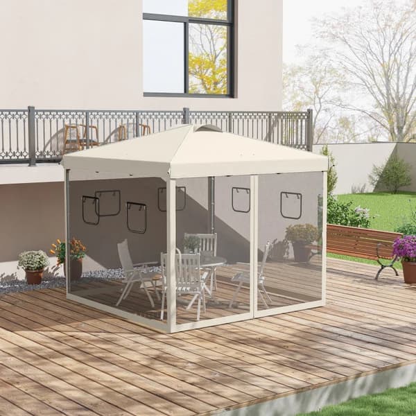 Rootz Folding Gazebo - Höjdjusterbar - Mesh Gardiner - Markspikar - Bärväska - Metallram - Stål - Oxford Polyester - Beige - 297L x 297W x 287H cm