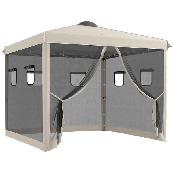 Rootz Foldepavillon - Højdejusterbar - Netgardiner - Jordspyd - Bæretaske - Metalramme - Stål - Oxford Polyester - Beige - 297L x 297W x 287H cm