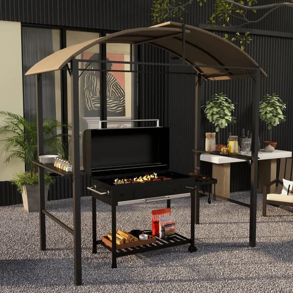 Rootz BBQ Gazebo - 2 sidehylder - Grillpavilloner - BBQ Pavillon - Kroge - Stålramme - Polyester - Khaki - 1,1 x 2,3 m